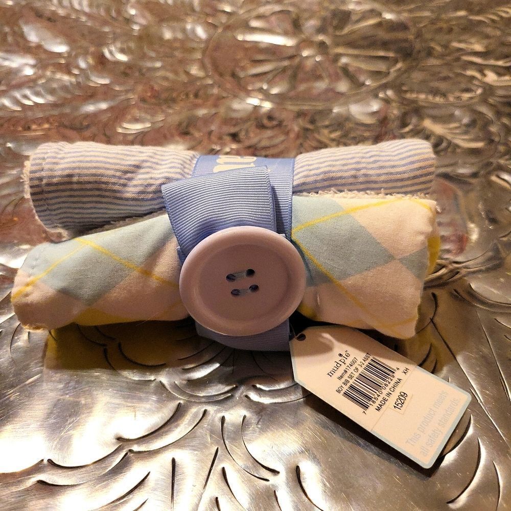 Mudpie NWT SET OF 3 DOUBLE SIDED TERRY BACKED BIBS